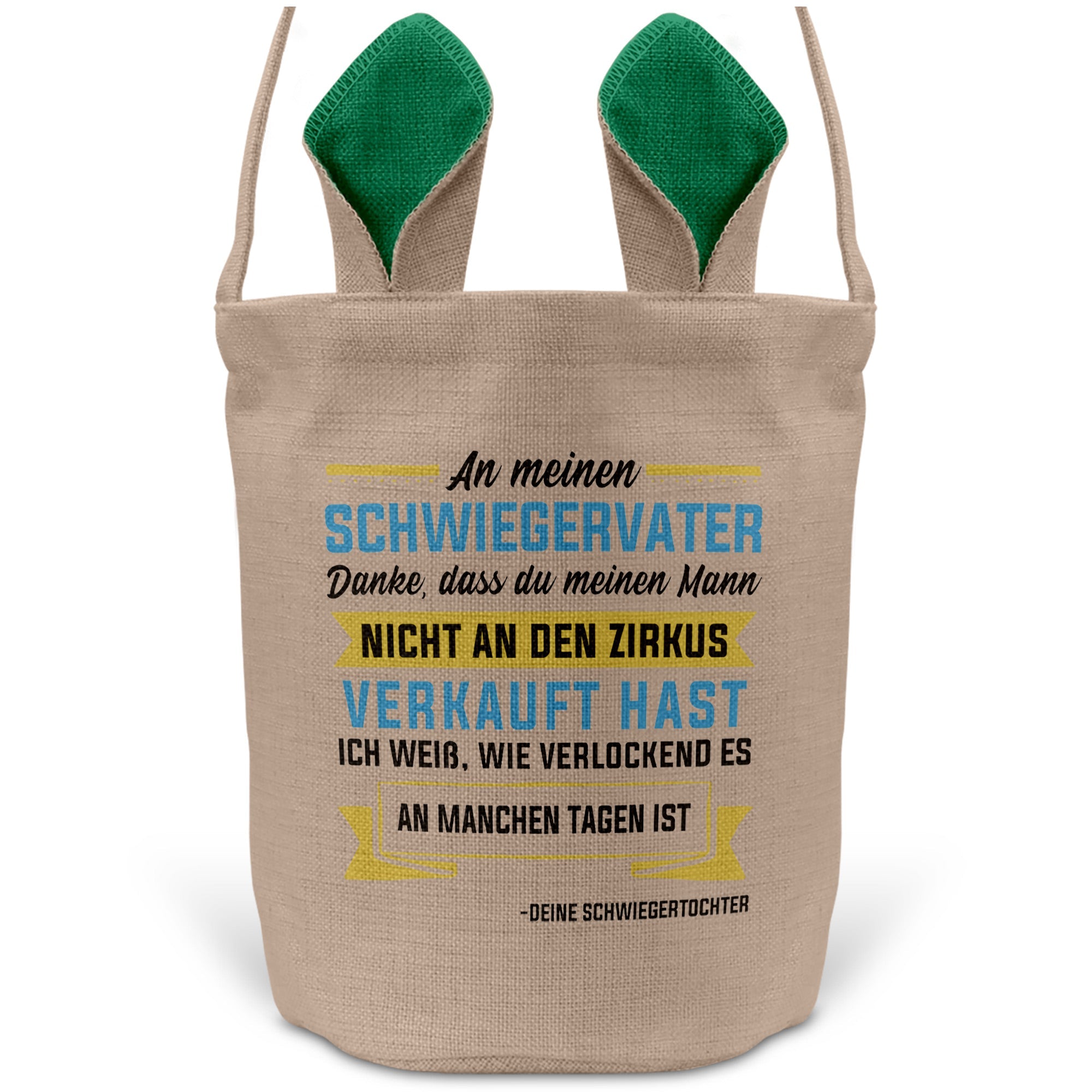 22Feels® Schwiegerpapa Osterkorb von Schwiegertochter mit Henkel Ostergeschenk Tragetasche Ostern Deko Osternest Körbchen Hasenohren (Beige/Grün)-Ostern Tragetasche-22Feels