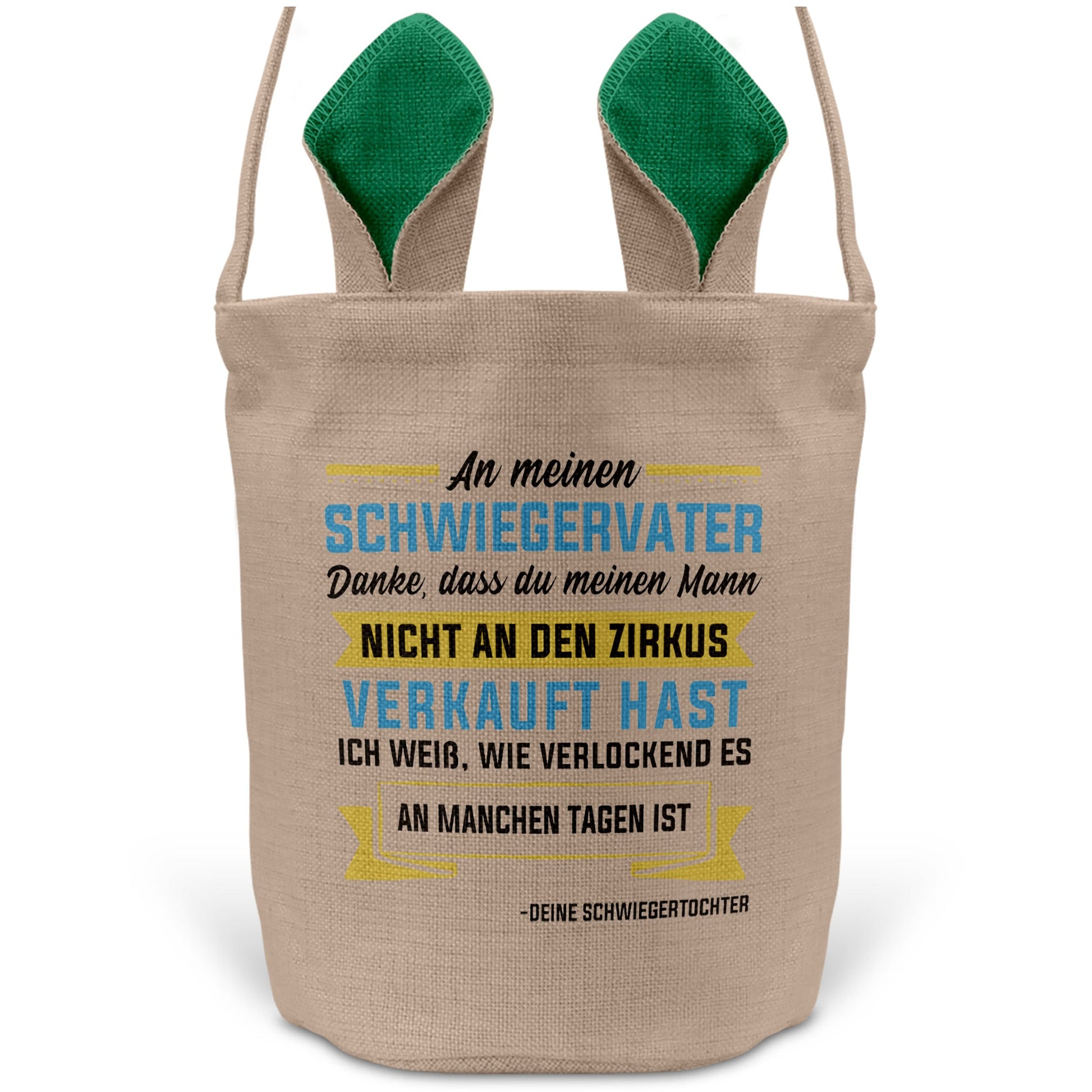 22Feels® Schwiegerpapa Osterkorb von Schwiegertochter mit Henkel Ostergeschenk Tragetasche Ostern Deko Osternest Körbchen Hasenohren (Beige/Grün)-Ostern Tragetasche-22Feels