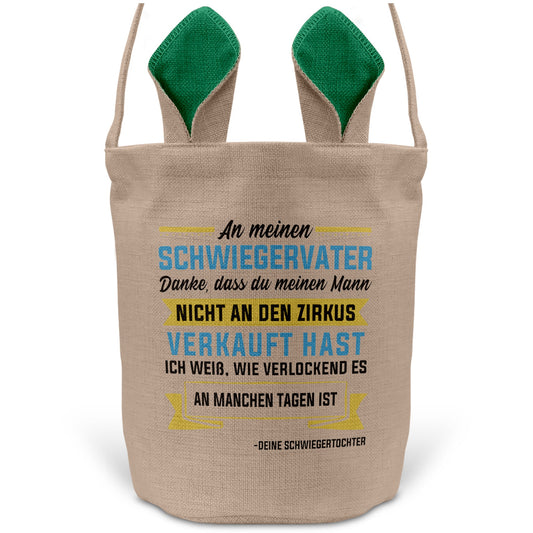 22Feels® Schwiegerpapa Osterkorb von Schwiegertochter mit Henkel Ostergeschenk Tragetasche Ostern Deko Osternest Körbchen Hasenohren (Beige/Grün)-Ostern Tragetasche-22Feels