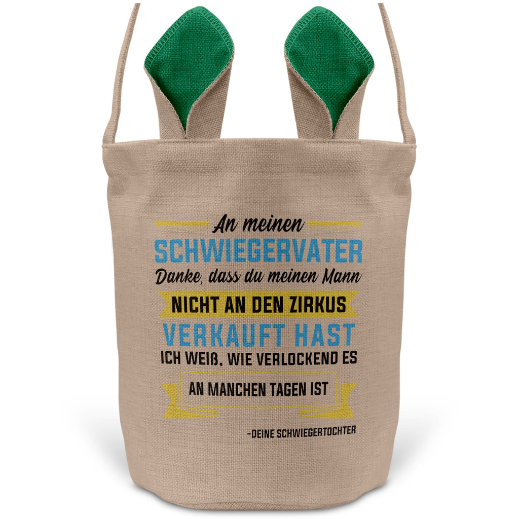 22Feels® Schwiegerpapa Osterkorb von Schwiegertochter mit Henkel Ostergeschenk Tragetasche Ostern Deko Osternest Körbchen Hasenohren (Beige/Grün)-Ostern Tragetasche-22Feels