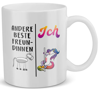 22Feels® Geschenk für Beste Freundin - Tasse mit Spruch: Andere Beste Freundinnen Ich (Einhorn) (Weiss, 320ml)-Weisse Tasse 320ml-22Feels
