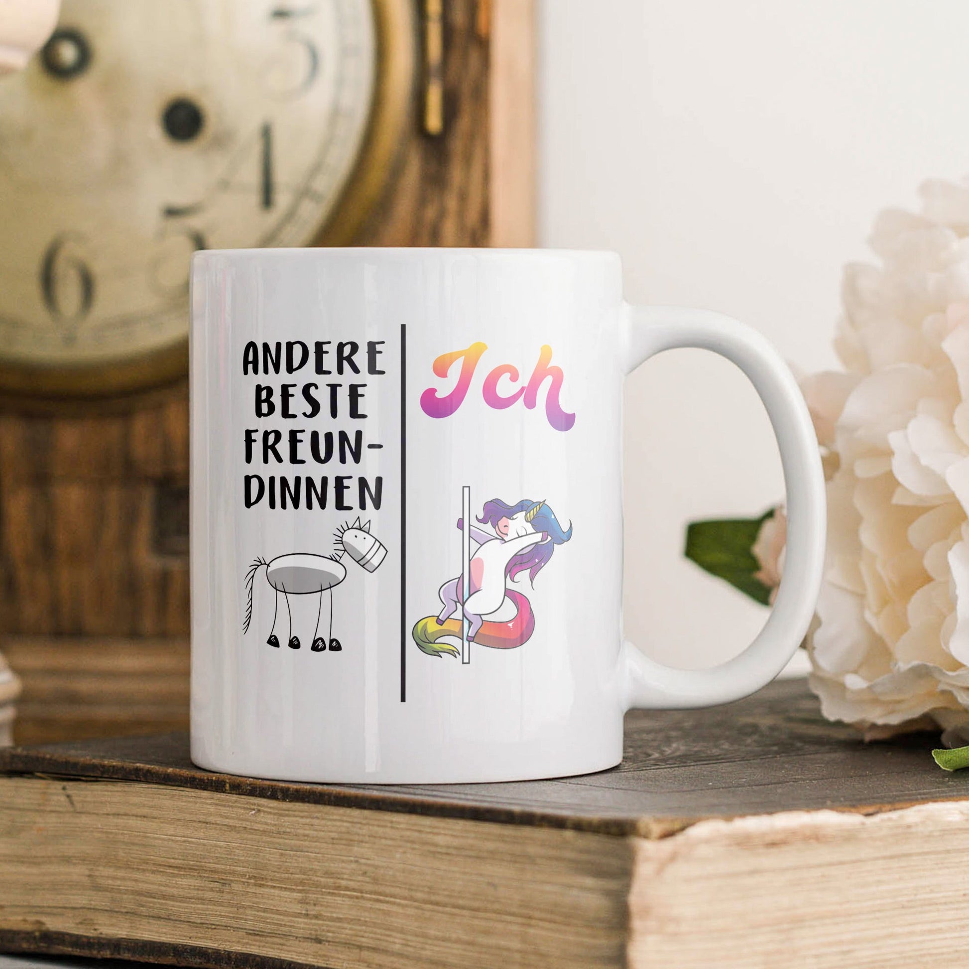 22Feels® Geschenk für Beste Freundin - Tasse mit Spruch: Andere Beste Freundinnen Ich (Einhorn) (Weiss, 320ml)-Weisse Tasse 320ml-22Feels