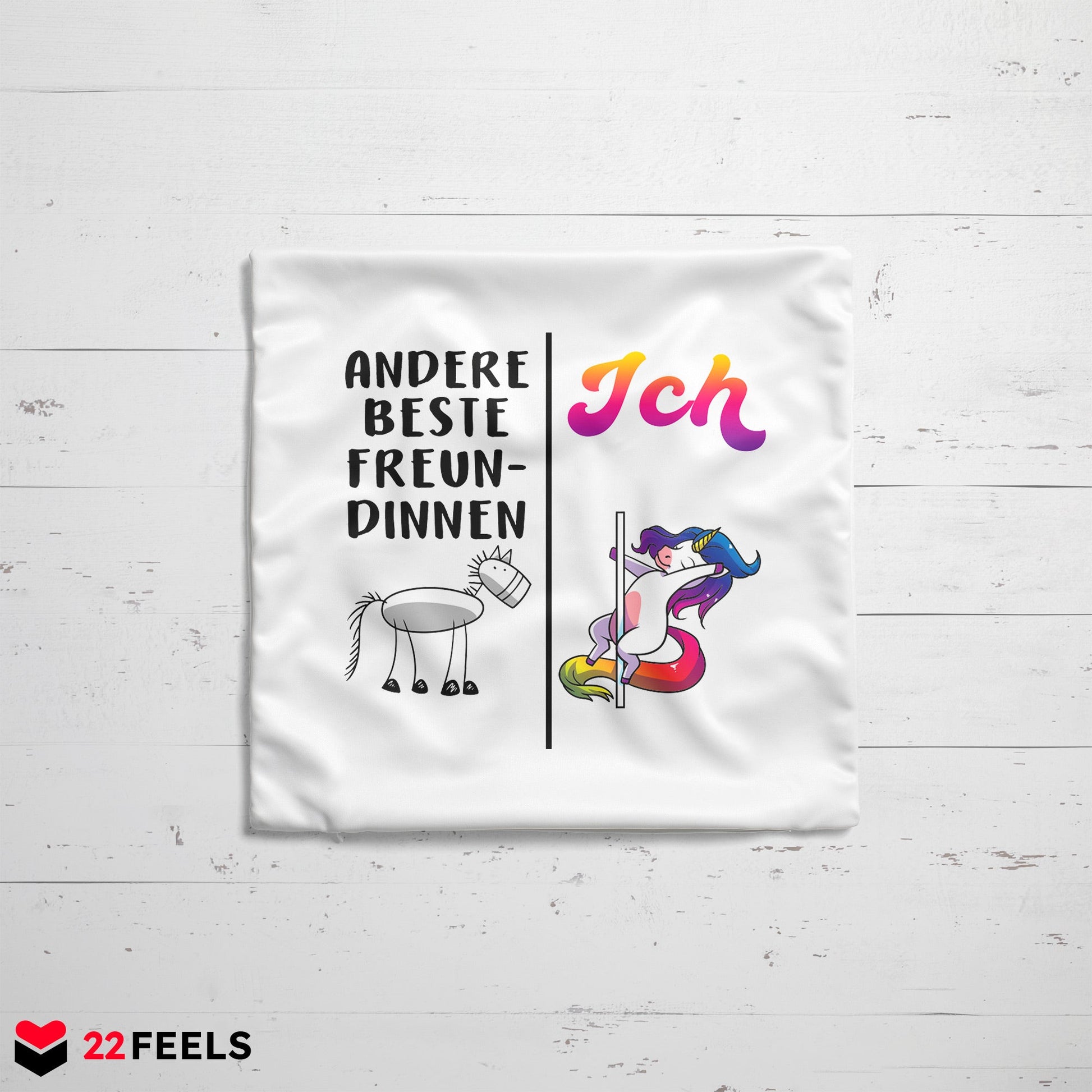 22Feels® Beste Freundin Geschenk - Einhorn Kissen mit Spruch (Weiss 40x40cm)-Kissen Weiss 40x40-22Feels