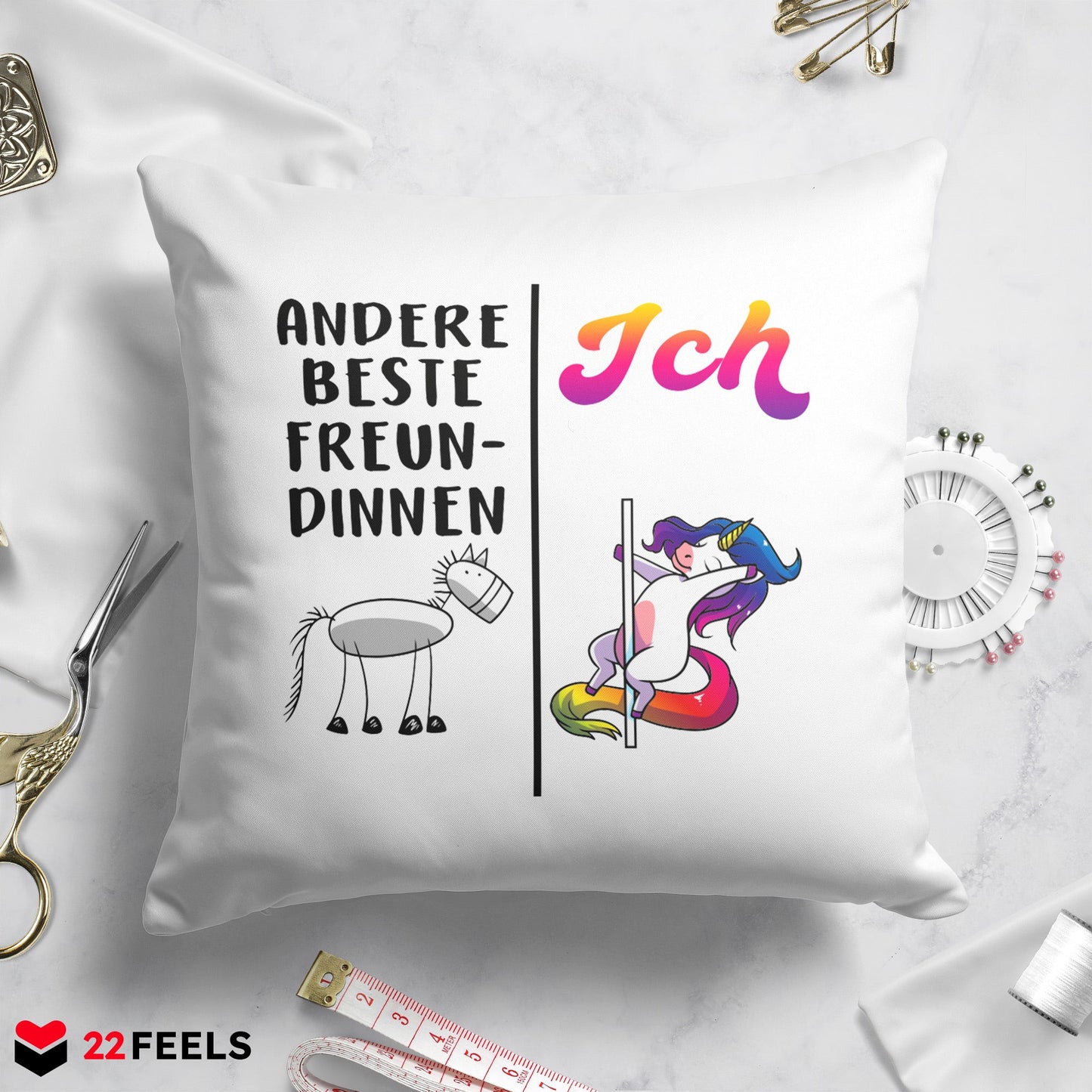 22Feels® Beste Freundin Geschenk - Einhorn Kissen mit Spruch (Weiss 40x40cm)-Kissen Weiss 40x40-22Feels