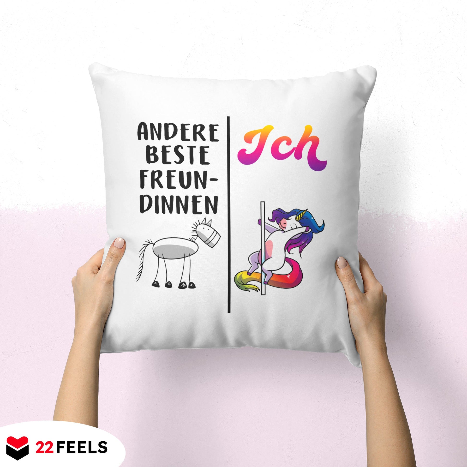 22Feels® Beste Freundin Geschenk - Einhorn Kissen mit Spruch (Weiss 40x40cm)-Kissen Weiss 40x40-22Feels