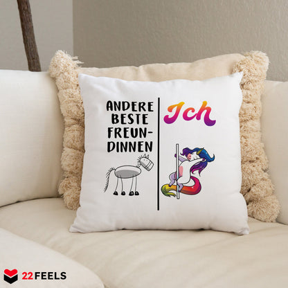 22Feels® Beste Freundin Geschenk - Einhorn Kissen mit Spruch (Weiss 40x40cm)-Kissen Weiss 40x40-22Feels