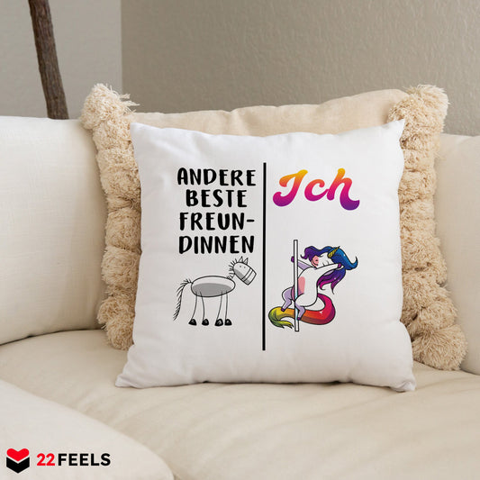 22Feels® Beste Freundin Geschenk - Einhorn Kissen mit Spruch (Weiss 40x40cm)-Kissen Weiss 40x40-22Feels
