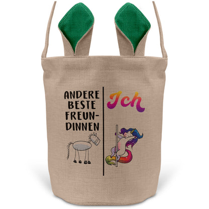 22Feels® Beste Freundin BFF Osterkorb mit Henkel Ostergeschenk Tragetasche Ostern Deko Osternest Körbchen Hasenohren (Beige/Grün)-Ostern Tragetasche-22Feels