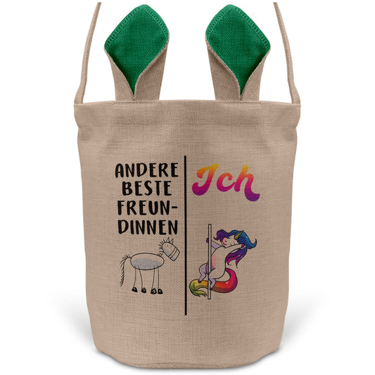 22Feels® Beste Freundin BFF Osterkorb mit Henkel Ostergeschenk Tragetasche Ostern Deko Osternest Körbchen Hasenohren (Beige/Grün)-Ostern Tragetasche-22Feels