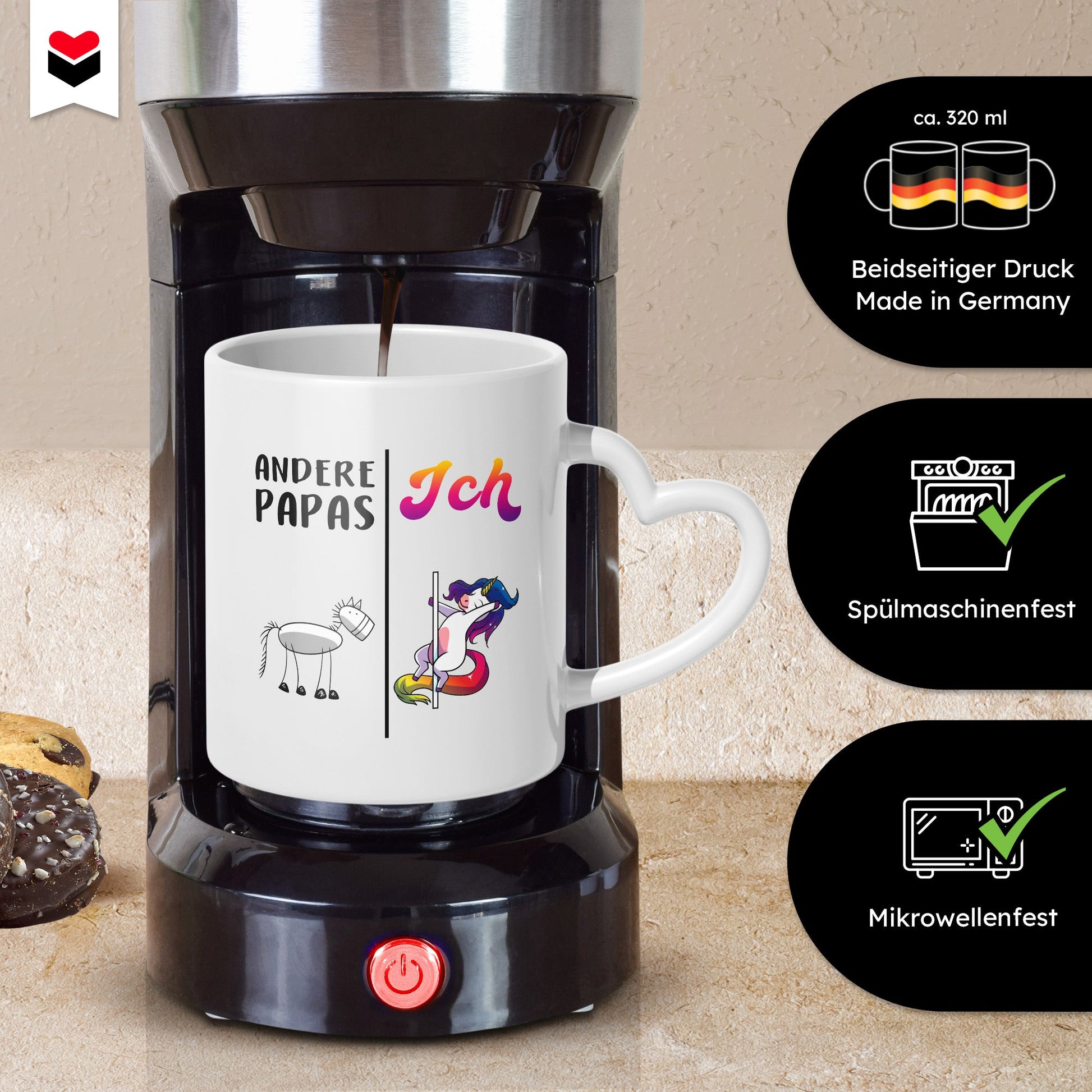 22Feels® Geschenk für Papas - Tasse mit Spruch (Herzhenkel, Weiss, 320ml)-Tasse Weiss Herzhenkel 320ml-22Feels