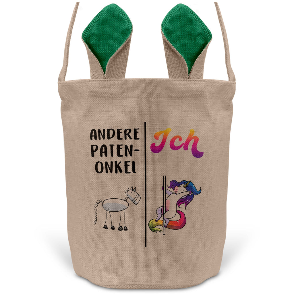 22Feels® Patenonkel Pate Osterkorb mit Henkel Ostergeschenk Tragetasche Ostern Deko Osternest Körbchen Hasenohren (Beige/Grün)-Ostern Tragetasche-22Feels