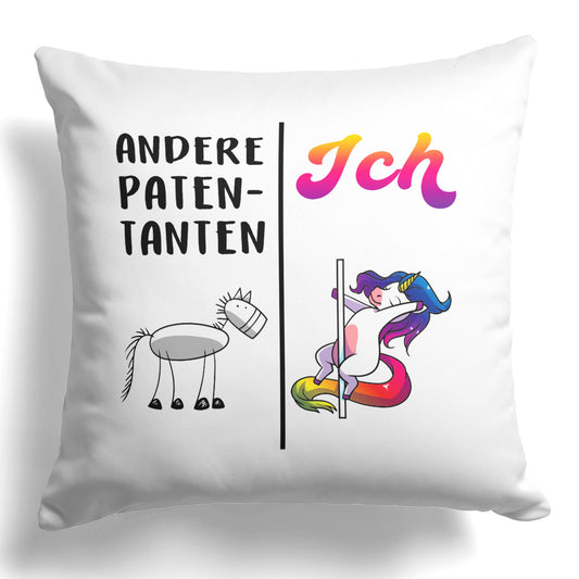 22Feels® Patentante Geschenk - Einhorn Kissen mit Spruch (Weiss 40x40cm)-Kissen Weiss 40x40-22Feels