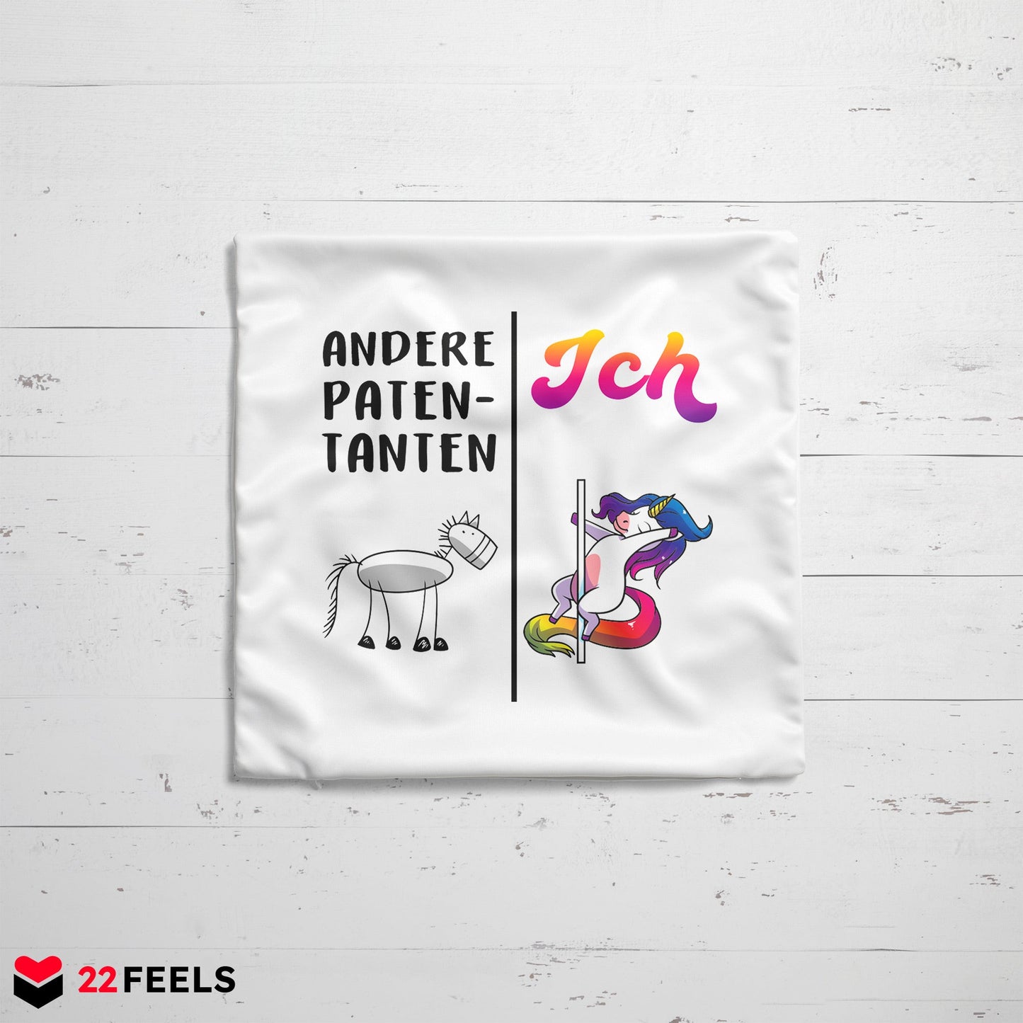 22Feels® Patentante Geschenk - Einhorn Kissen mit Spruch (Weiss 40x40cm)-Kissen Weiss 40x40-22Feels