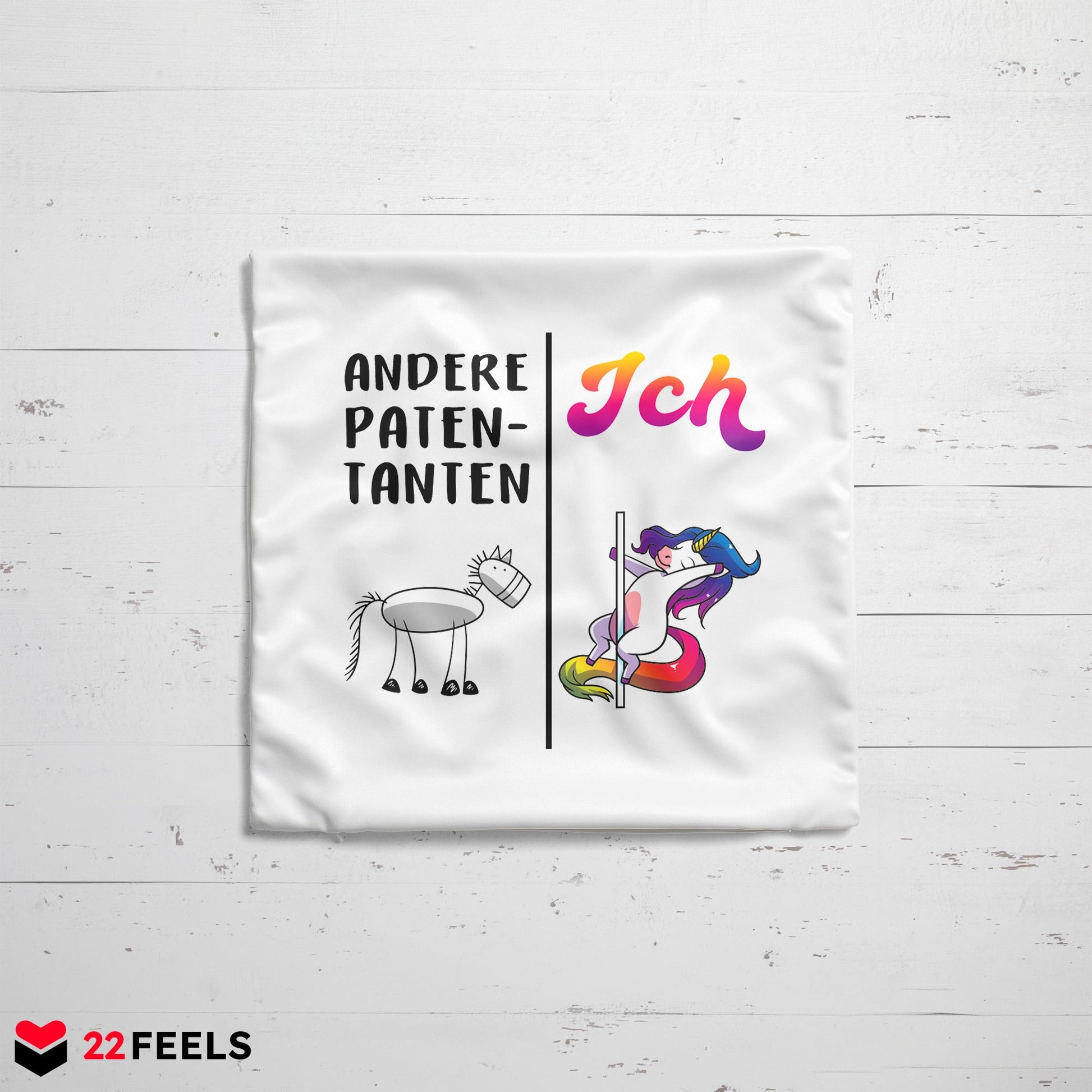 22Feels® Patentante Geschenk - Einhorn Kissen mit Spruch (Weiss 40x40cm)-Kissen Weiss 40x40-22Feels