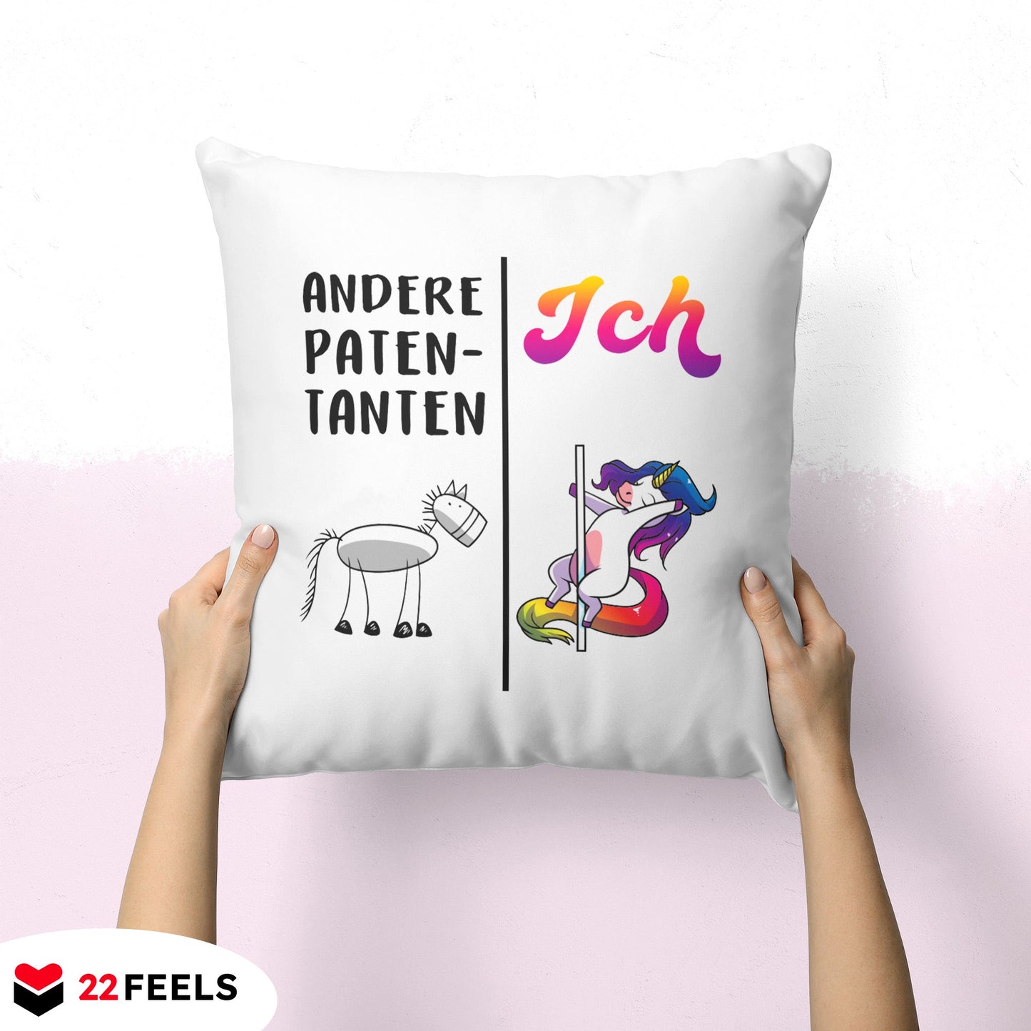 22Feels® Patentante Geschenk - Einhorn Kissen mit Spruch (Weiss 40x40cm)-Kissen Weiss 40x40-22Feels