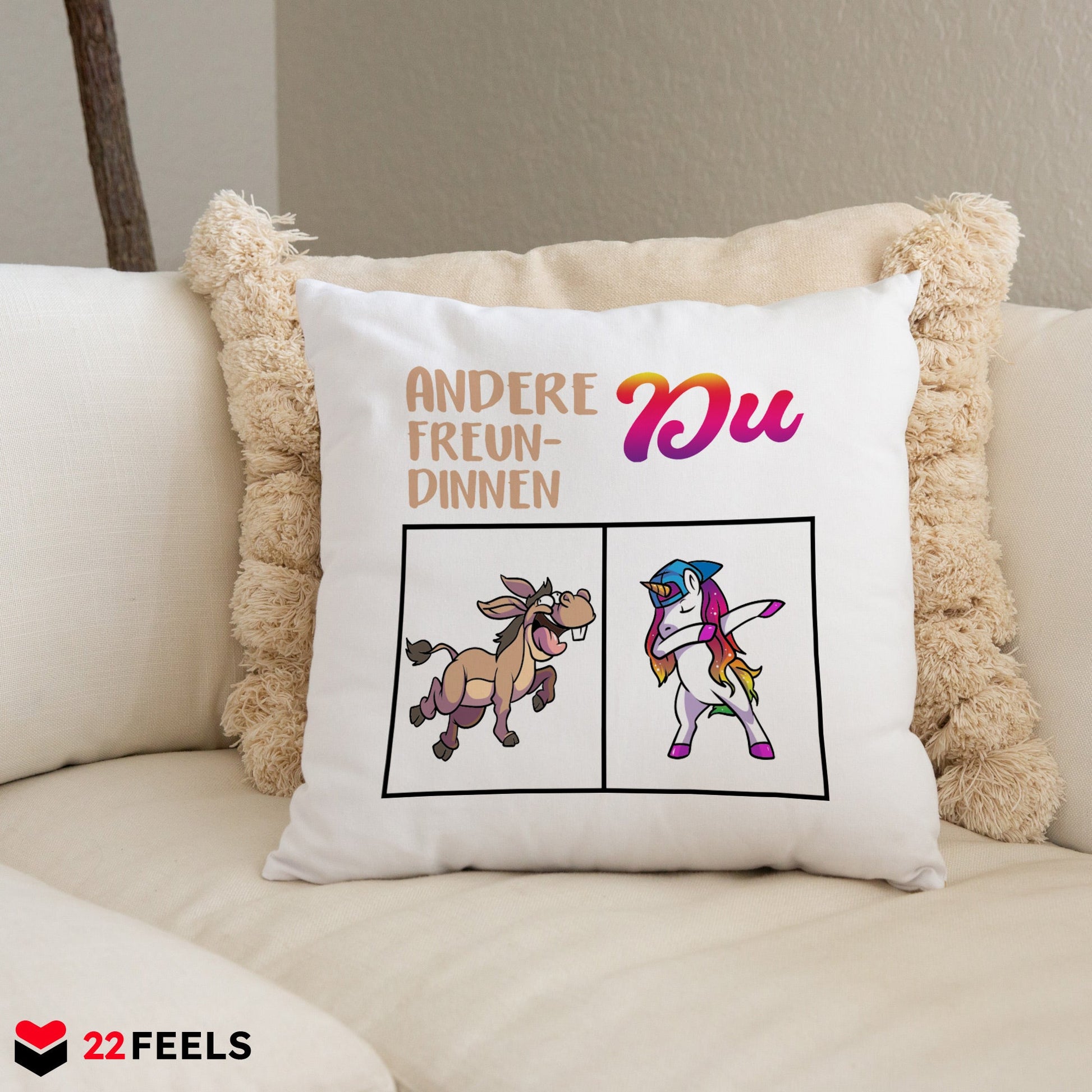 22Feels® Freundin Geschenk zum Jahrestag, Valentinstag, Geburtstag etc. - Kissen mit Spruch (Weiss 40x40cm)-Kissen Weiss 40x40-22Feels