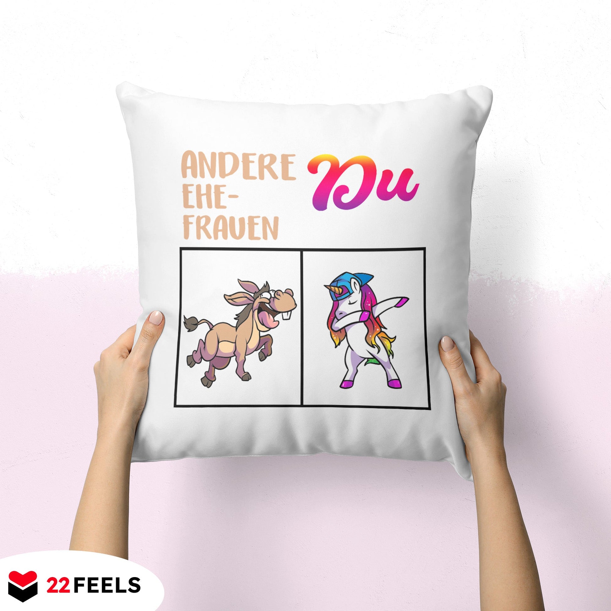 22Feels® Ehefrau Geschenk zum Hochzeitstag, Valentinstag etc. - Kissen mit Spruch (Weiss 40x40cm)-Kissen Weiss 40x40-22Feels