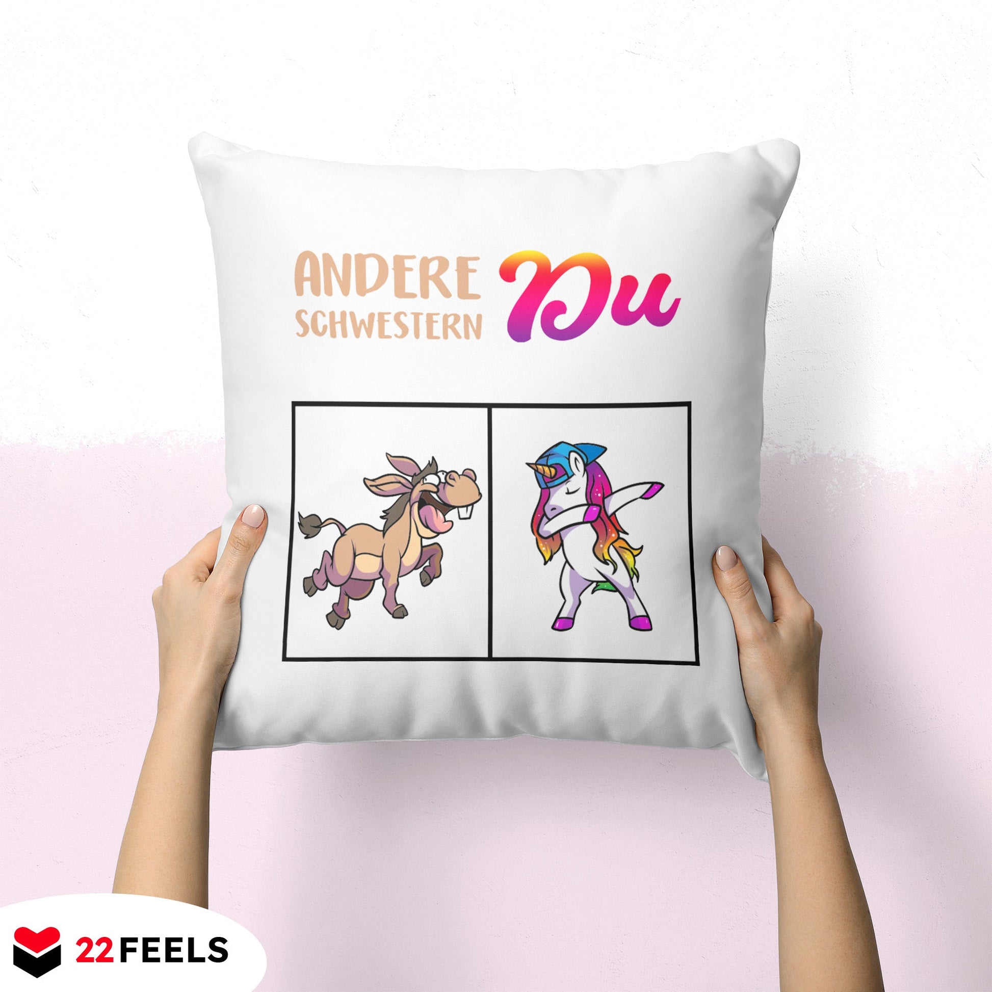 22Feels® Schwester Geschenk - Kissen mit Spruch (Weiss 40x40cm)-Kissen Weiss 40x40-22Feels
