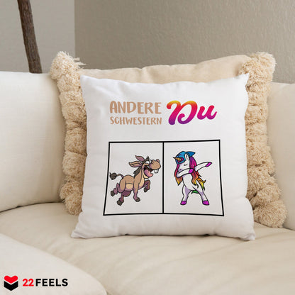22Feels® Schwester Geschenk - Kissen mit Spruch (Weiss 40x40cm)-Kissen Weiss 40x40-22Feels