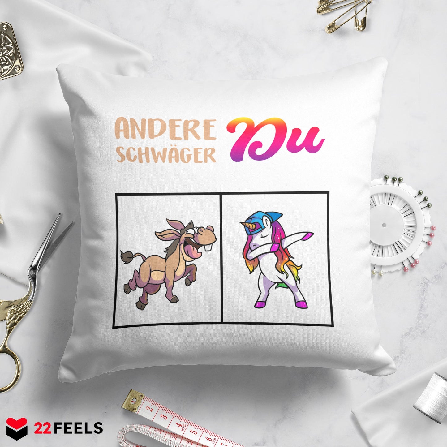 22Feels® Schwager Geschenk - Einhorn Kissen mit Spruch (Weiss 40x40cm)-Kissen Weiss 40x40-22Feels