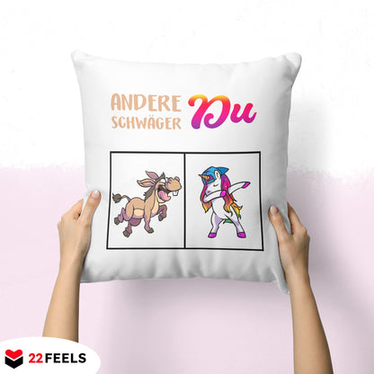 22Feels® Schwager Geschenk - Einhorn Kissen mit Spruch (Weiss 40x40cm)-Kissen Weiss 40x40-22Feels