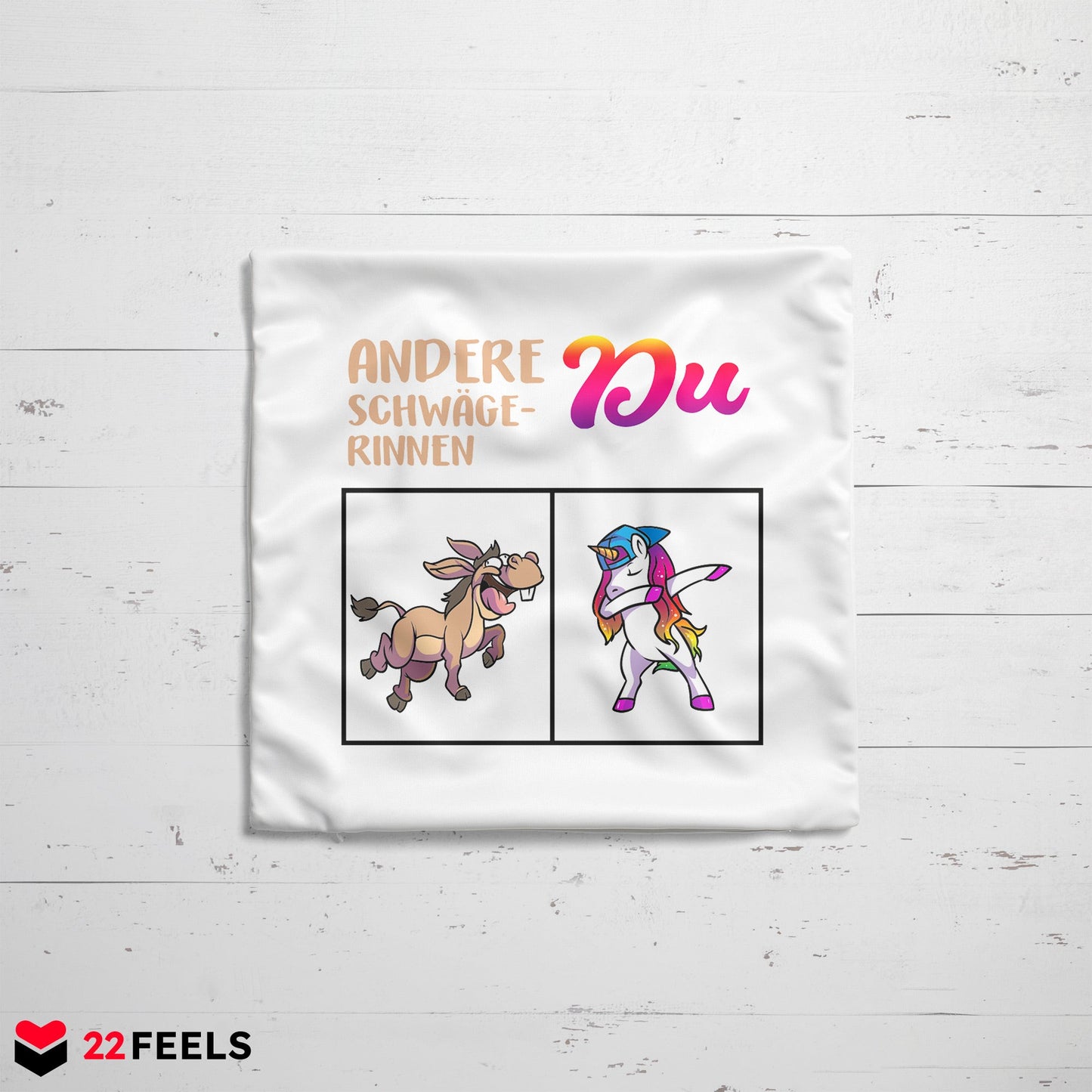 22Feels® Schwägerin Geschenk - Einhorn Kissen mit Spruch (Weiss 40x40cm)-Kissen Weiss 40x40-22Feels
