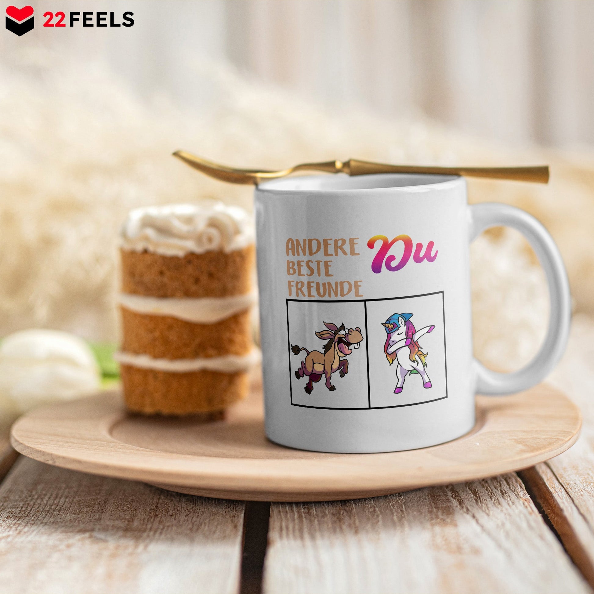 22Feels® Geschenk für Beste Freundin - Tasse mit Spruch: Andere Bester Freunde Du (Einhorn) (Weiss, 320ml)-Weisse Tasse 320ml-22Feels