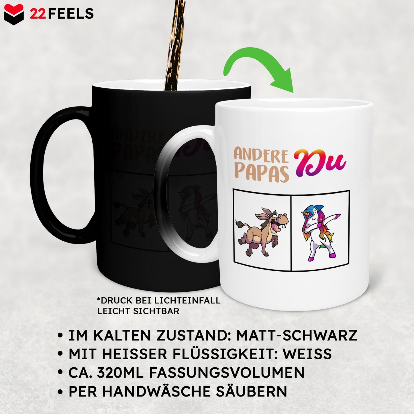 22Feels® Papa Geschenk - Zaubertasse mit Spruch (Matt-Schwarz und Weiss, 320ml)-Farbwechsel Tasse Matt 320ml-22Feels