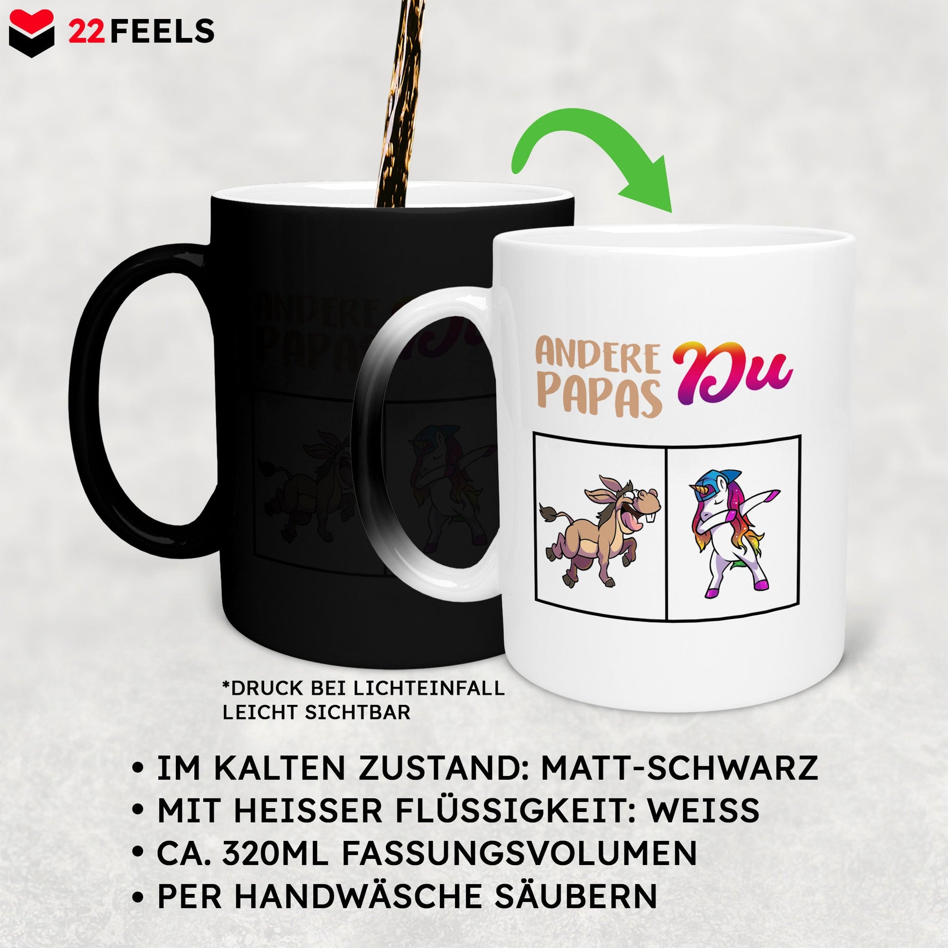 22Feels® Papa Geschenk - Zaubertasse mit Spruch (Matt-Schwarz und Weiss, 320ml)-Farbwechsel Tasse Matt 320ml-22Feels