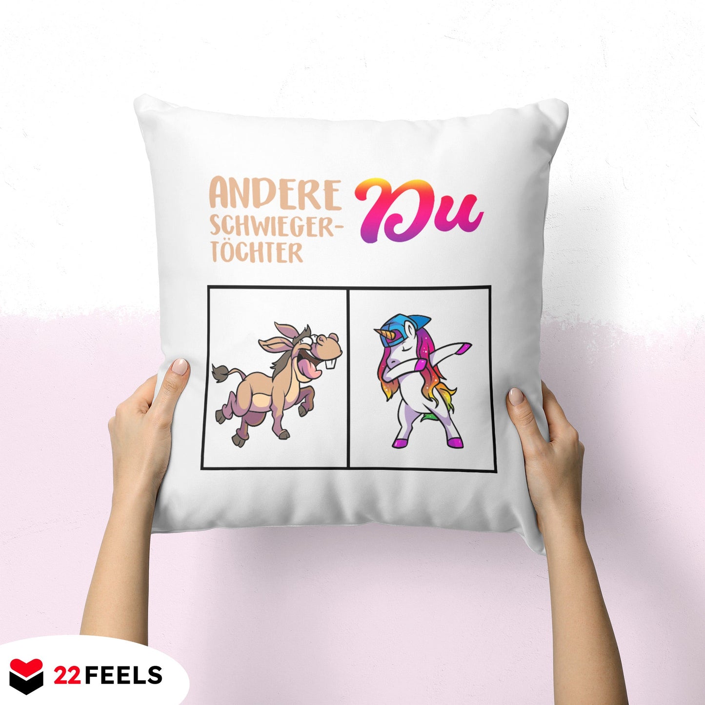 22Feels® Schwiegertochter Geschenk - Einhorn Kissen mit Spruch (Weiss 40x40cm)-Kissen Weiss 40x40-22Feels