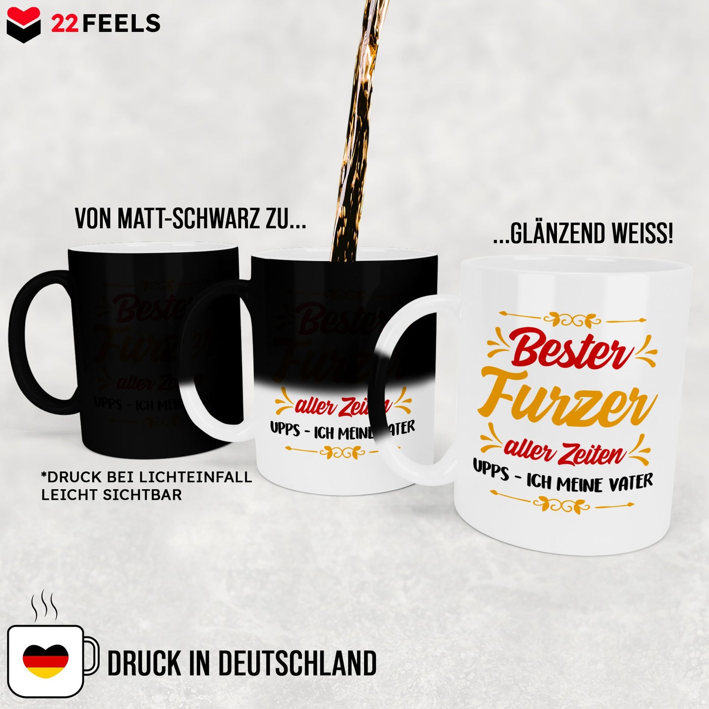 Papa Geschenk Vatertag, Vater Tasse Farbwechsel Geburtstag, von Tochter und Sohn, Weihnachten Geschenke Männer, Kaffeetasse Tee Haferl-Farbwechsel Tasse Matt 320ml-22Feels