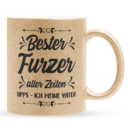 Papa Geschenk Vatertag, Vater Glitzertasse Gold Geburtstag, von Tochter und Sohn, Weihnachten Geschenke Männer, Kaffeetasse Tee Haferl-Glitzertasse Gold 320ml-22Feels