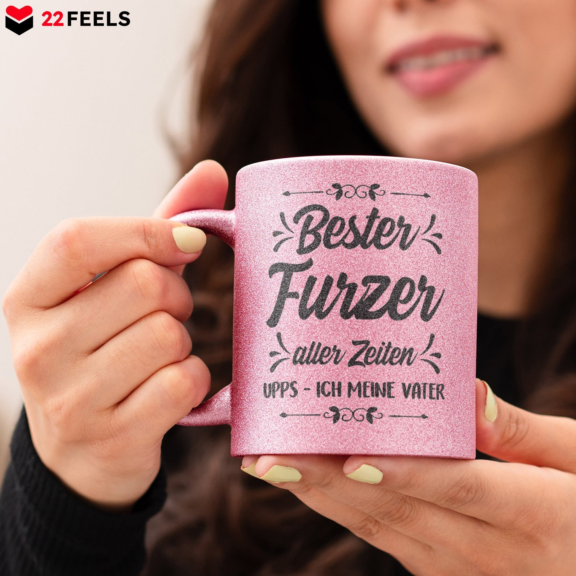 Papa Geschenk Vatertag, Vater Glitzertasse Pink Geburtstag, von Tochter und Sohn, Weihnachten Geschenke Männer, Kaffeetasse Tee Haferl-Glitzertasse Pink 320ml-22Feels