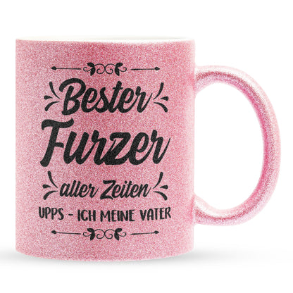 Papa Geschenk Vatertag, Vater Glitzertasse Pink Geburtstag, von Tochter und Sohn, Weihnachten Geschenke Männer, Kaffeetasse Tee Haferl-Glitzertasse Pink 320ml-22Feels