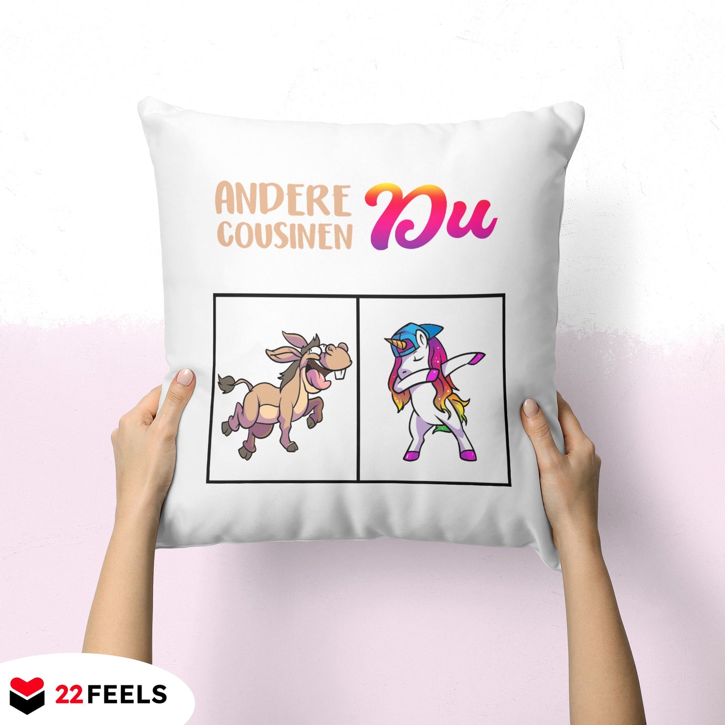 22Feels® Cousine Geschenk - Kissen mit Spruch (Weiss 40x40cm)-Kissen Weiss 40x40-22Feels