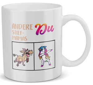 22Feels® Geschenk für Stiefmamas - Tasse mit Spruch: Andere Stiefmamas Du (Einhorn) (Weiss, 320ml)-Weisse Tasse 320ml-22Feels
