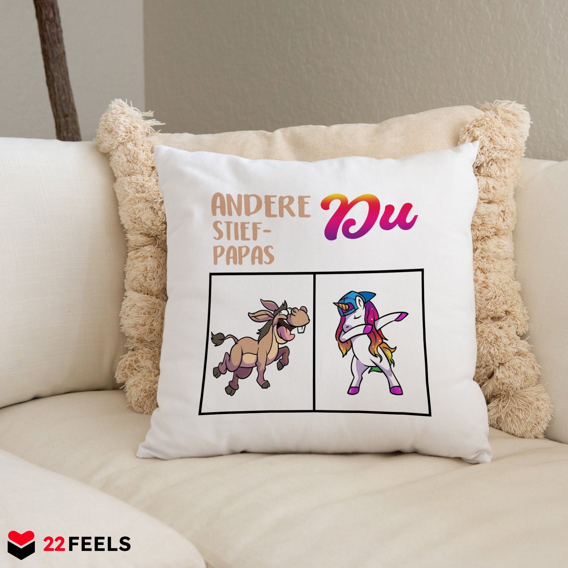 22Feels® Stiefvater Geschenk - Kissen mit Spruch (Weiss 40x40cm)-Kissen Weiss 40x40-22Feels