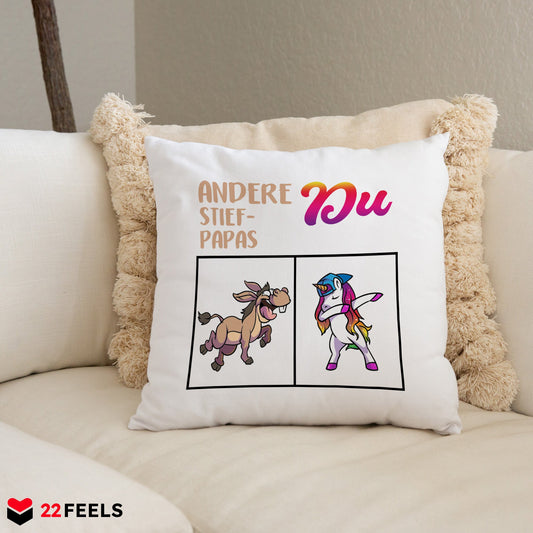 22Feels® Stiefvater Geschenk - Kissen mit Spruch (Weiss 40x40cm)-Kissen Weiss 40x40-22Feels