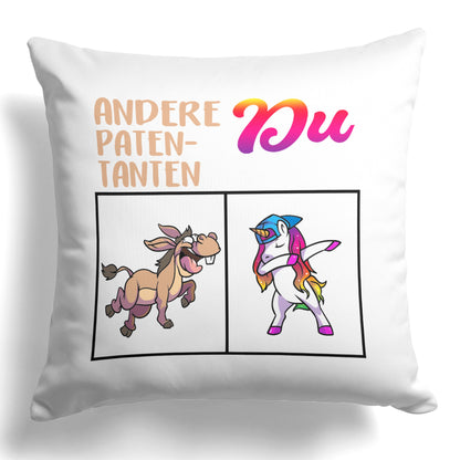 22Feels® Patentante Geschenk - Einhorn Kissen mit Spruch (Weiss 40x40cm)-Kissen Weiss 40x40-22Feels