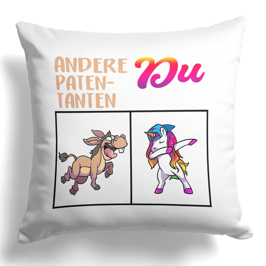 22Feels® Patentante Geschenk - Einhorn Kissen mit Spruch (Weiss 40x40cm)-Kissen Weiss 40x40-22Feels
