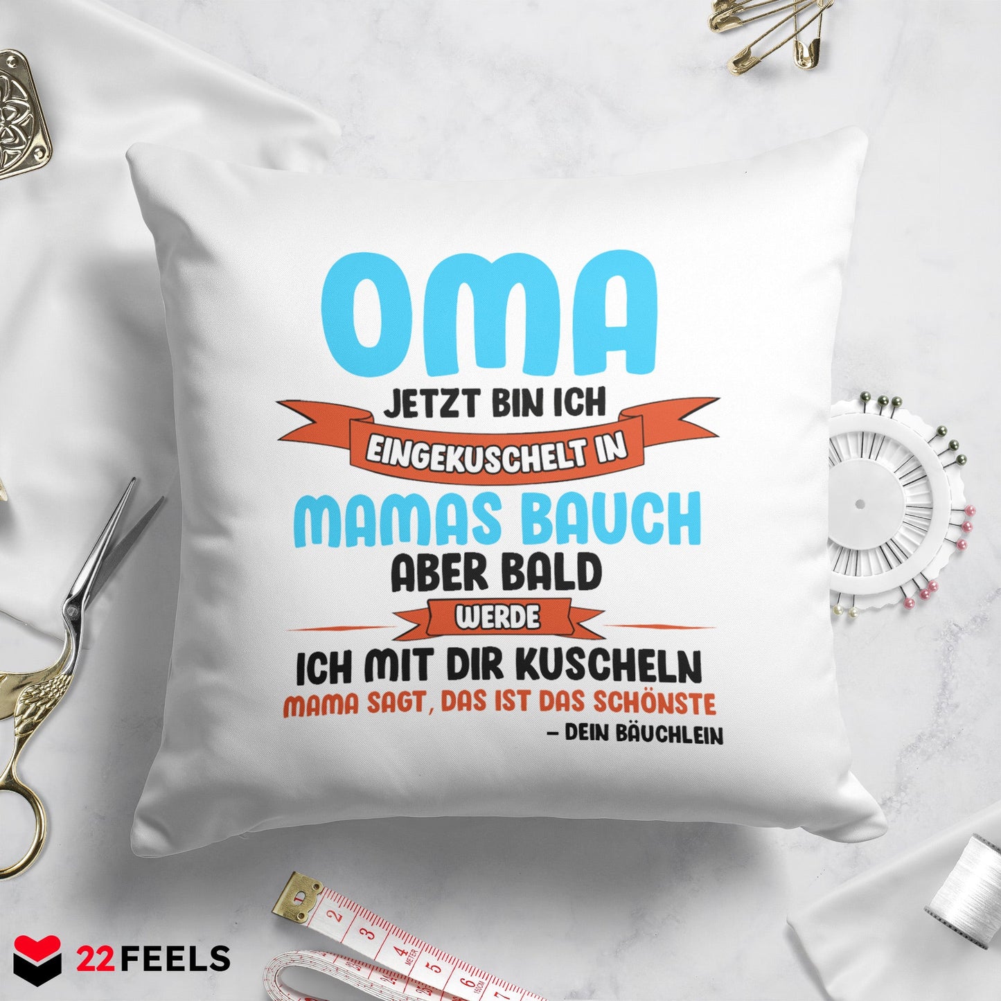 22Feels® Du Wirst Oma Frauen Schwangerschaft Geschenk für werdende Grossmütter - Kissen mit Spruch (Weiss 40x40cm)-Kissen Weiss 40x40-22Feels