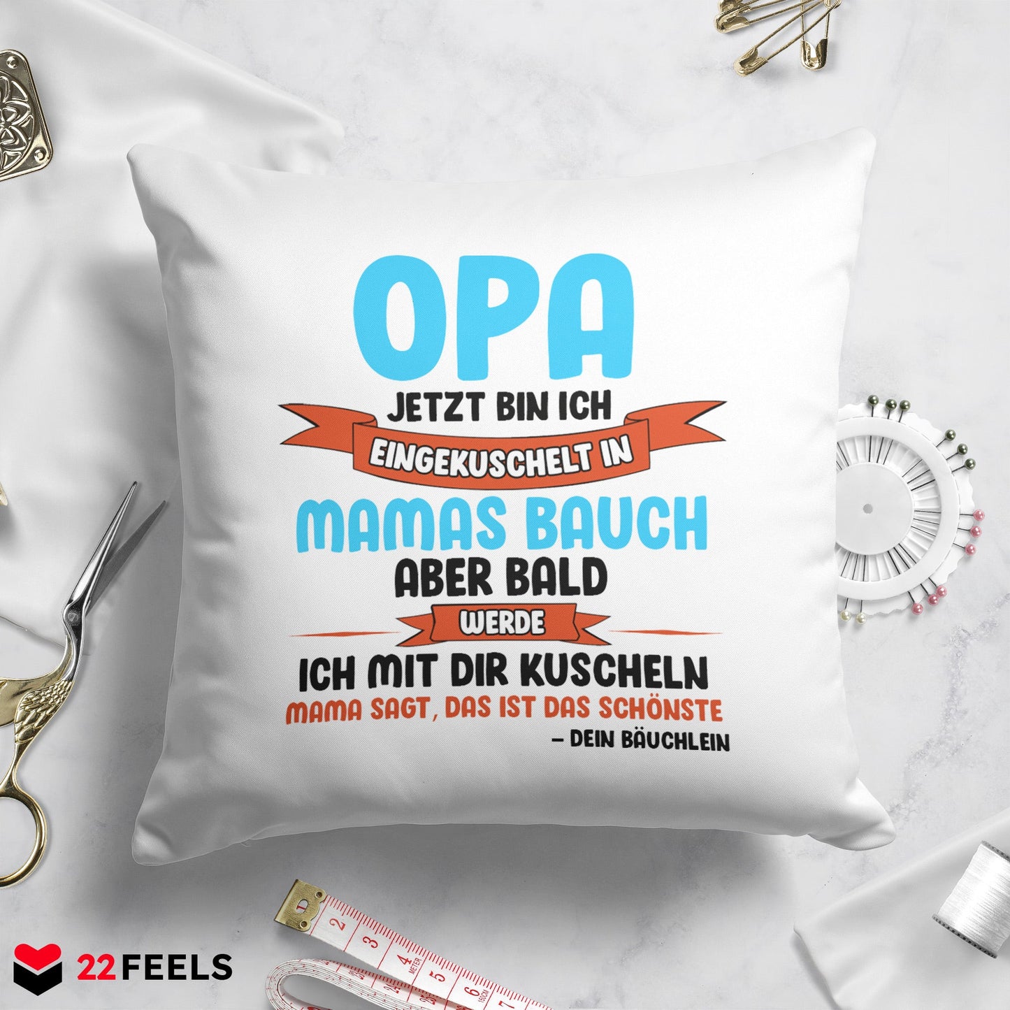 22Feels® Du Wirst Opa Männer Schwangerschaft Geschenk für werdende Grossväter - Kissen mit Spruch (Weiss 40x40cm)-Kissen Weiss 40x40-22Feels