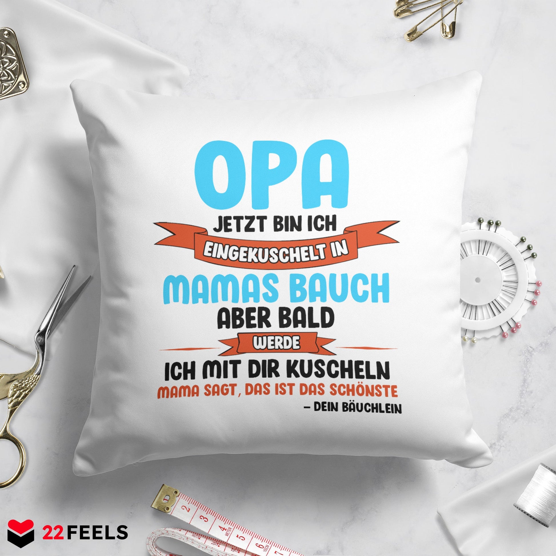 22Feels® Du Wirst Opa Männer Schwangerschaft Geschenk für werdende Grossväter - Kissen mit Spruch (Weiss 40x40cm)-Kissen Weiss 40x40-22Feels