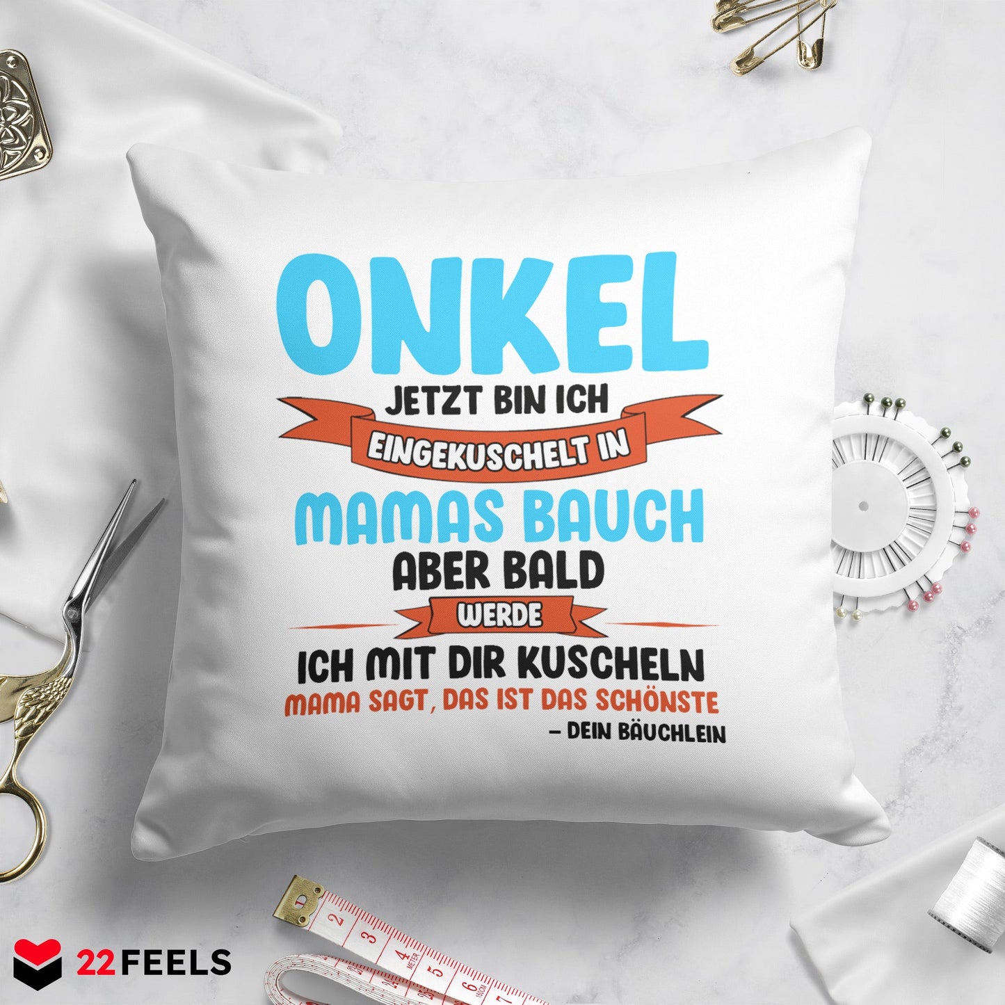 22Feels® Du Wirst Onkel Männer Schwangerschaft Geschenk - Kissen mit Spruch (Weiss 40x40cm)-Kissen Weiss 40x40-22Feels