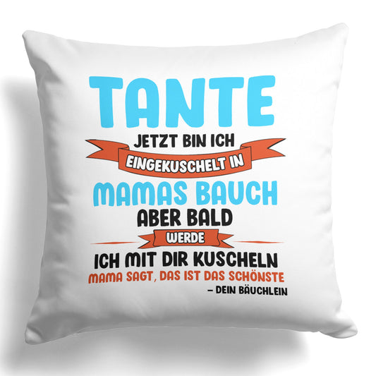 22Feels® Du Wirst Tante Frauen Schwangerschaft Geschenk - Kissen mit Spruch (Weiss 40x40cm)-Kissen Weiss 40x40-22Feels