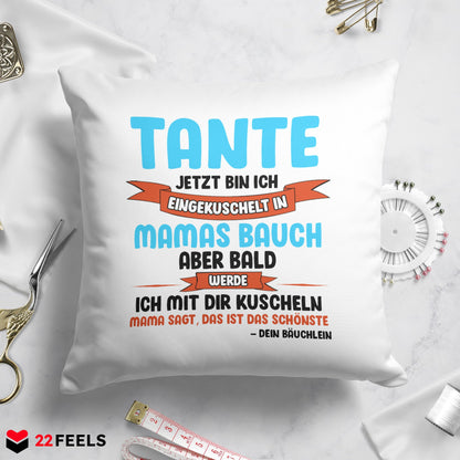 22Feels® Du Wirst Tante Frauen Schwangerschaft Geschenk - Kissen mit Spruch (Weiss 40x40cm)-Kissen Weiss 40x40-22Feels