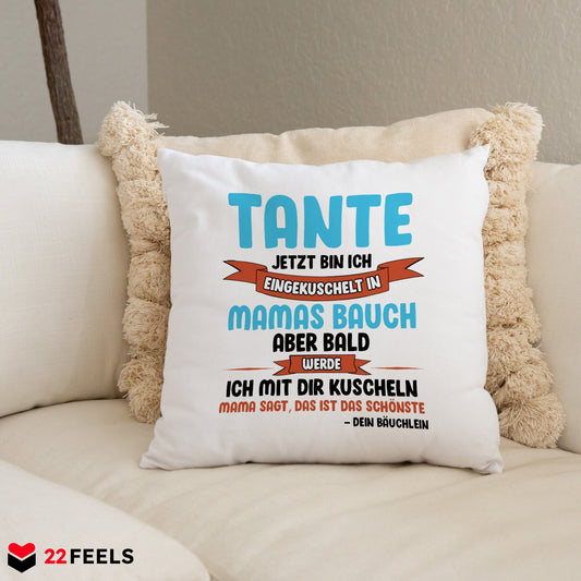 22Feels® Du Wirst Tante Frauen Schwangerschaft Geschenk - Kissen mit Spruch (Weiss 40x40cm)-Kissen Weiss 40x40-22Feels