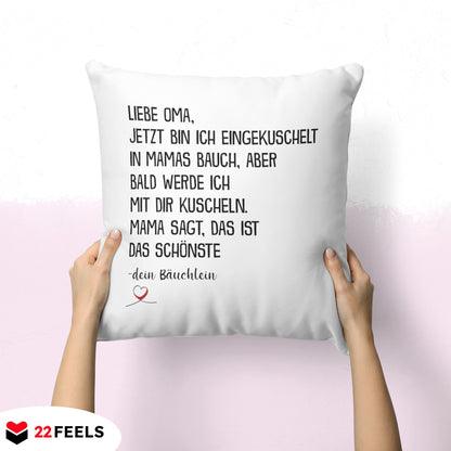 22Feels® Du Wirst Oma Frauen Schwangerschaft Geschenk für werdende Grossmütter - Kissen mit Spruch (Weiss 40x40cm)-Kissen Weiss 40x40-22Feels