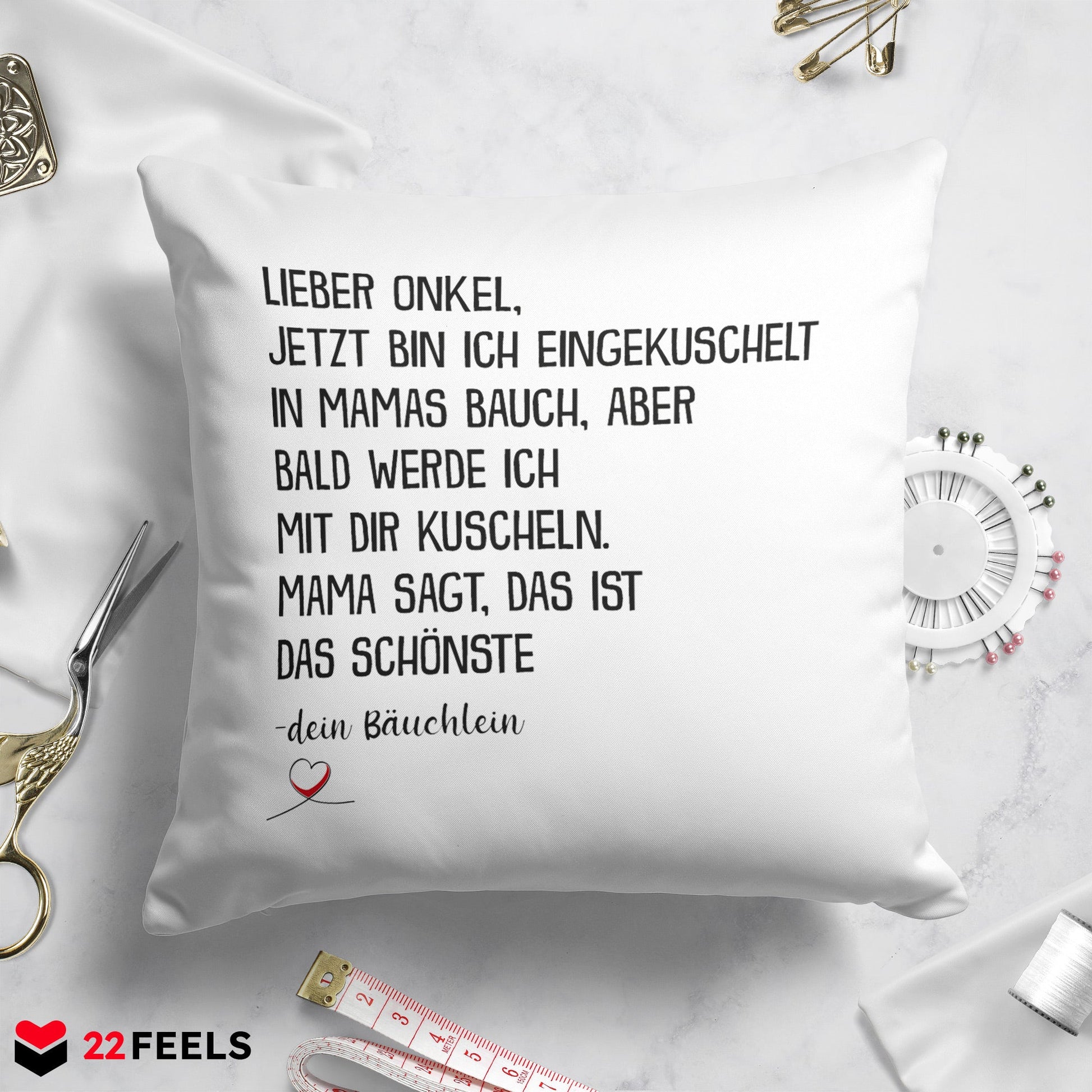 22Feels® Du Wirst Onkel Männer Schwangerschaft Geschenk - Kissen mit Spruch (Weiss 40x40cm)-Kissen Weiss 40x40-22Feels