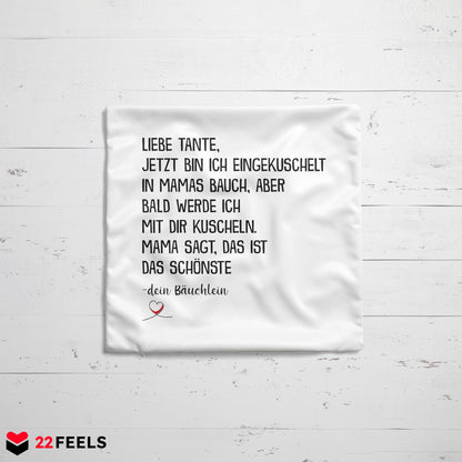 22Feels® Du Wirst Tante Frauen Schwangerschaft Geschenk - Kissen mit Spruch (Weiss 40x40cm)-Kissen Weiss 40x40-22Feels
